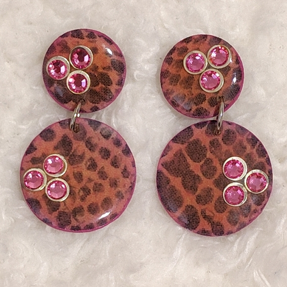 Vintage MAM Pink Leopard Print Earrings - Picture 1 of 3